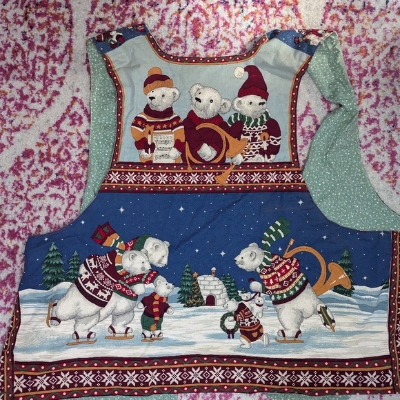 Vintage Christmas Polar bear ice skating tree double sided vest woman's 2XL - Picture 5 of 5